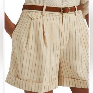 NWT Ralph Lauren
Striped Pleated Linen-blend Shorts